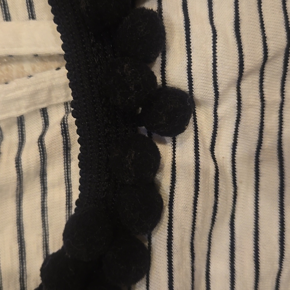 Boden White/Black Striped Pom Pom Accent Neck Line Sleeveless Swing Top - Picture 3 of 9